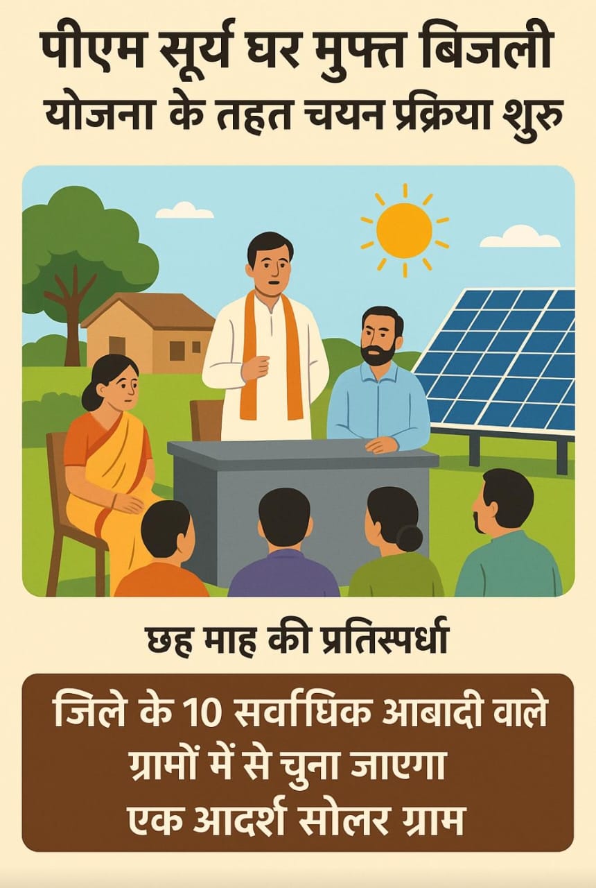 पी.एम. सूर्य घर मुफ्त बिजली योजना के तहत रायगढ़ का एक ग्राम बनेगा ‘सोलर मॉडल विलेज’10 बड़े ग्रामों के बीच छह माह की प्रतिस्पर्धा शुरू